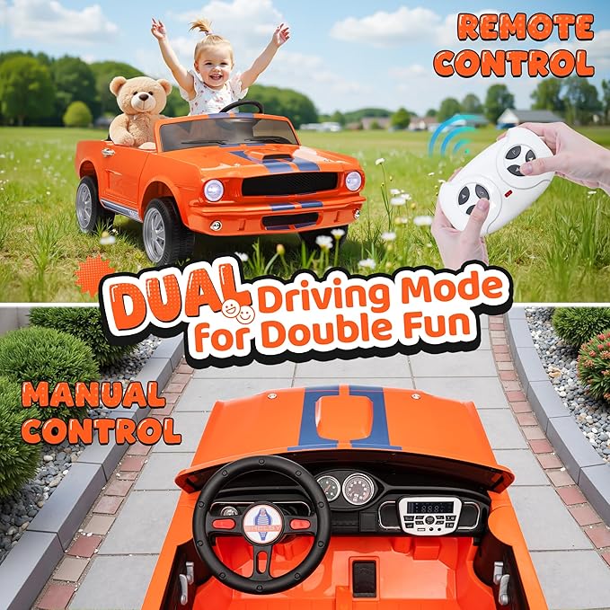 24V 2 Seater Ride on Toys, Licensed Shelby Cobra Kids Power Car Wheeler Ride On Toy w/ 2WD/4WD Switchable, Remote Control, 19" Spacious Seat, 4 Spring Suspension, Music, Bluetooth-BubblyBeeBaby