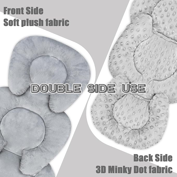 Infant Car Seat Insert Head and Body Support, GFU Reversible Newborn Insert for Carseat with Strap Pads, Soft Stroller Cushion Pillow Insert for Boys and Girls, Fits for Stroller, Swing, Grey-BubblyBeeBaby