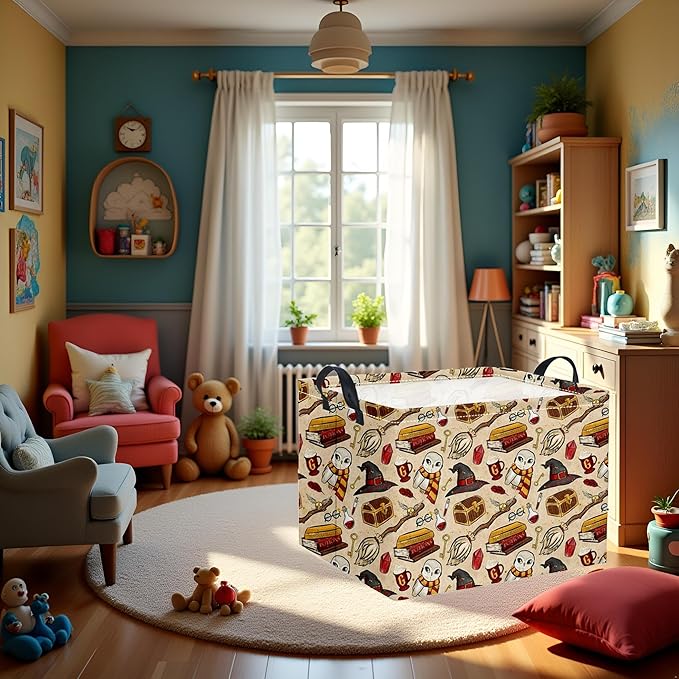 HIYAGON Rectangular Halloween Basket for Boys and Girls Kids Trick or Treat Pumpkin Basket for Halloween Parties Cute Storage Bin Organizer Box Room Decor(Magic)-BubblyBeeBaby