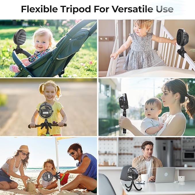 COMLIFE Misting Baby Stroller Fan, Rechargeable Battery Operated, 270° & 360° Pivoting, 50ml Portable Water Sprayer Misting Fan with Flexible Tripod Clip on Car Seat Crib Treadmill Bunk Bed-BubblyBeeBaby