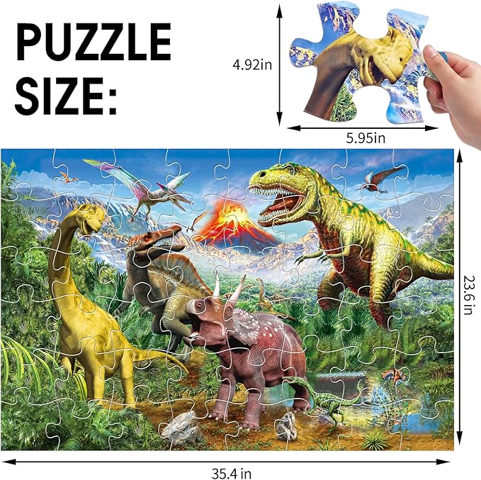 Jumbo Floor Puzzle for Kids,48 Piece Volcano Dinosaur Large Jigsaw Puzzles, Fun Educational Toy for Toddlers Ages 3-5,Preschool Learning Gift for Boy Girl Ages 4-8-BubblyBeeBaby
