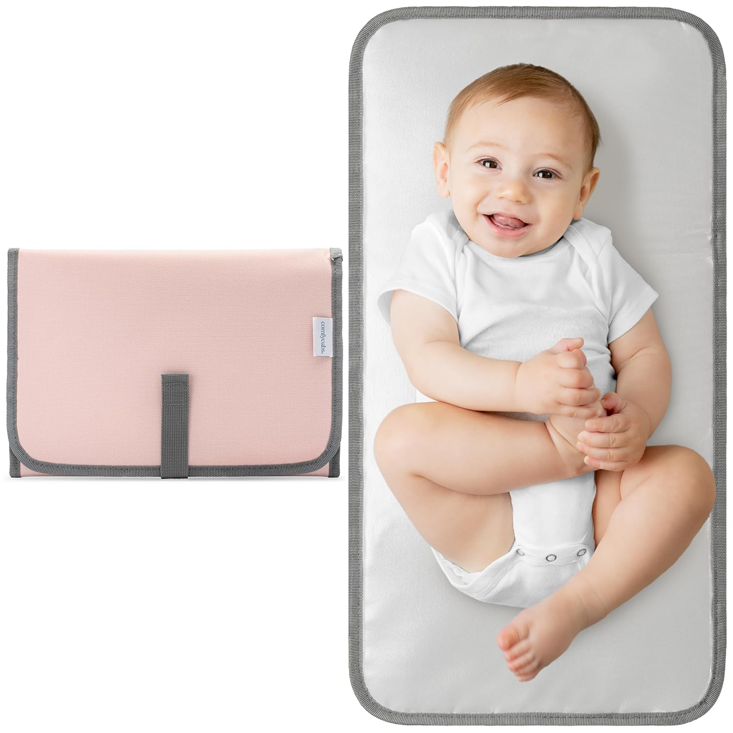 Comfy Cubs Baby Changing Pad Compact Size - Waterproof Diaper Changing Mat with Cushioned Pillow - Soft & Lightweight, Foldable Design for Travel - Stylish Design for Boys and Girls - Pink Blush