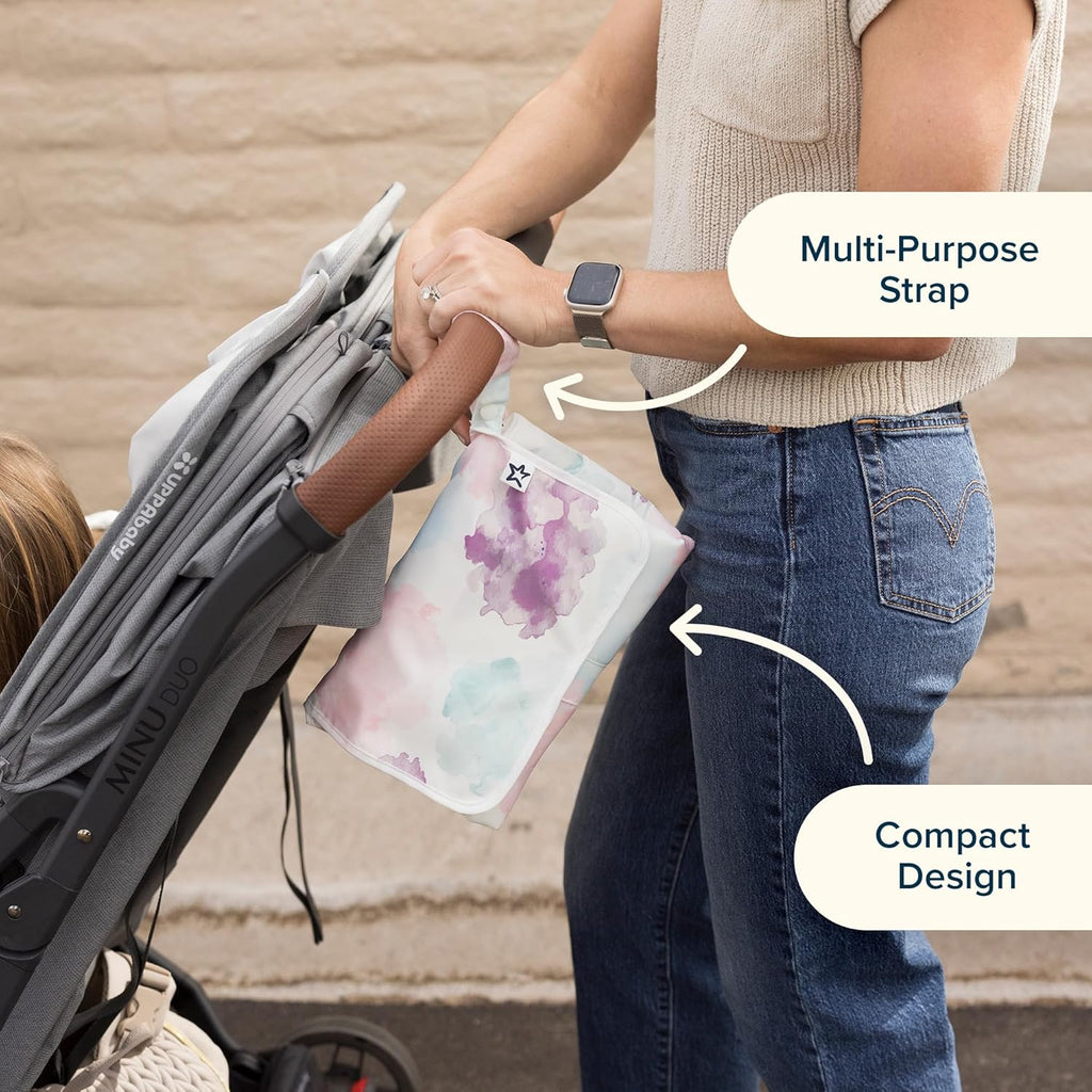 Tiny Twinkle Portable Diaper Changing Pad | Foldable Waterproof Changing Mat | Portable Changing Pad for Travel, Baby Changing Station with Smart Wipes Pocket & Storage (Shine)