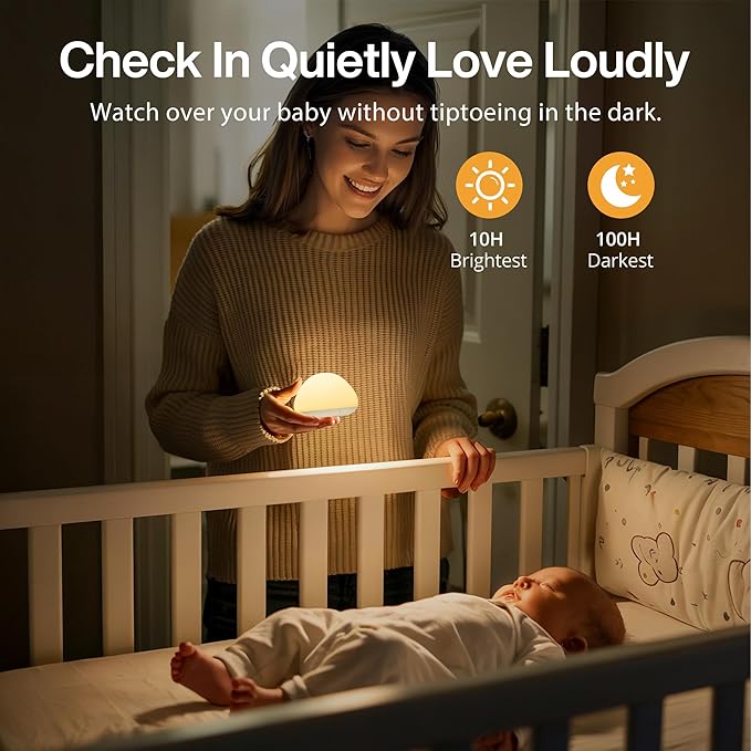 JolyWell Baby Night Light for Nursery, Soft Silicone Tap Control Night Lamp with 8 Color Changing, Stepless Dimming, Rechargeable Portable Night Light for Kids, 1H-Timer, Warm Light for Breastfeeding-BubblyBeeBaby