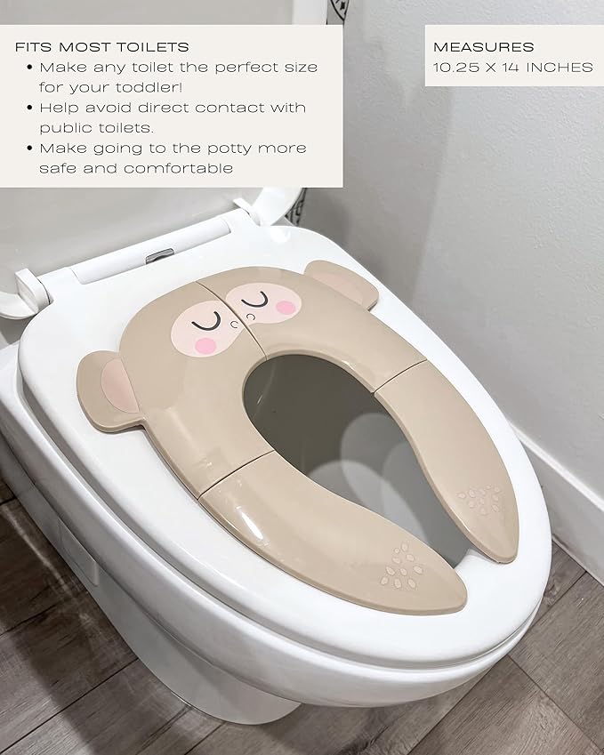 Hippypotamus Travel Potty Seat for Toddler - Folding Potty Training Seat - Portable Toilet Seat Cover for Baby & Kids (BEIGE Monkey)-BubblyBeeBaby