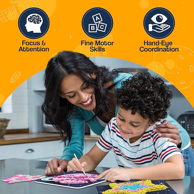 jackinthebox Poke Poke Art for Kids – Space Theme, Mess-Free Fabric Art and Craft, Flower Pressing Kits, Gift for Kids, Toys for Girls and Boys Ages 4 5 6 7 8-BubblyBeeBaby