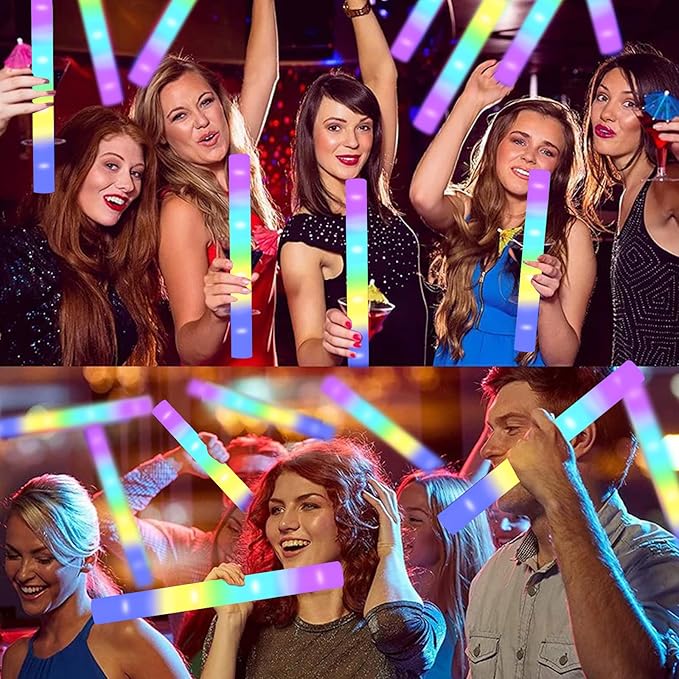 100-Count Foam Glow Sticks Party Pack - 4 Colors, Steady Bright Light Up Sticks for Weddings, Birthdays, Christmas, Halloween | Foam Glow Sticks Bulk Reusable, 6-Hr Glow, Eco-Friendly Foam-BubblyBeeBaby
