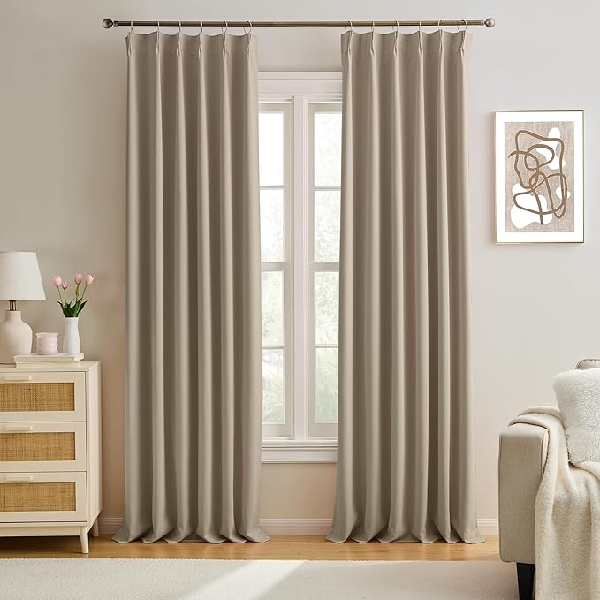 KEQIAOSUOCAI Pinch Pleated Window Curtain Panels 94 Inches Long Light Blocking Solid Custom Made Pleated Curtains Hooks Track Privacy Memory Shape Drape for Living Room,Khaki,40x94, Set of 2-BubblyBeeBaby