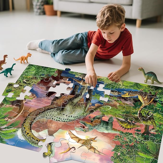 Jumbo Floor Puzzle for Kids,48 Piece Forest Dinosaur Large Jigsaw Puzzles, Fun Educational Preschool Learning Toy for Toddlers Ages 3-5,Gift for Boy Girl Ages 4-8-BubblyBeeBaby