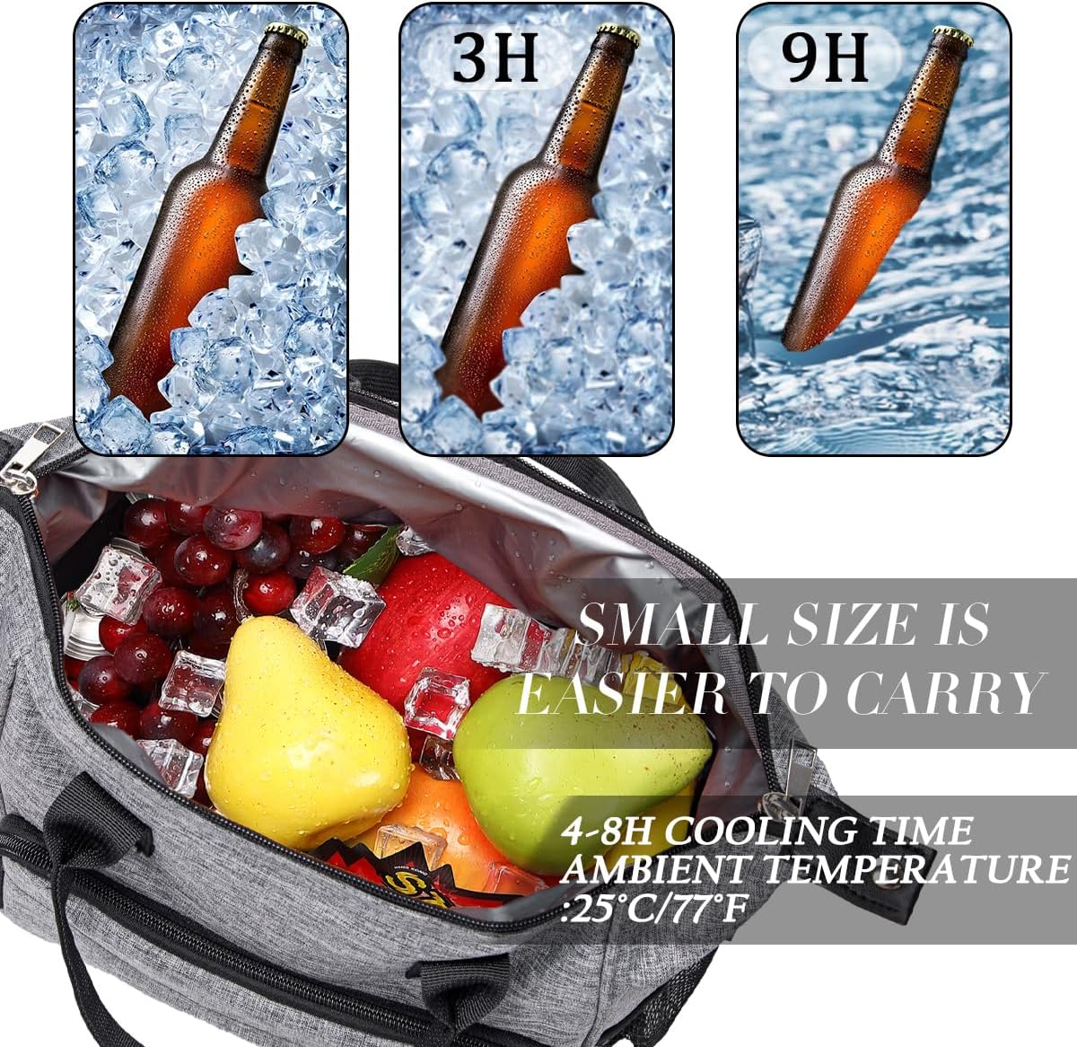 TuErCao Insulated Lunch Bag Soft Cooler Bag for Beach Travel Picnic, Adult Lunch Box for Women for Work, Dark Grey