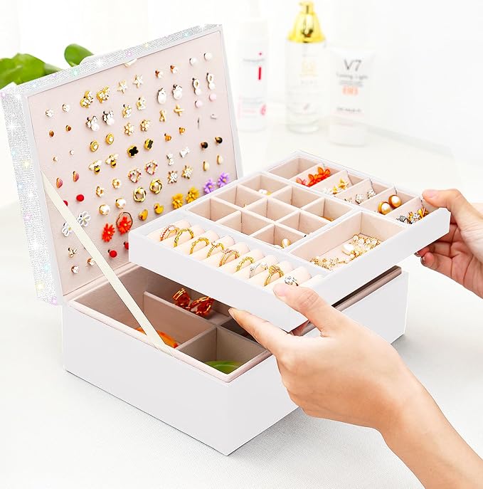 Jewelry Box for Earrings for Girls Jewelry Organizer Box Earring Holder Organizer for Girls Earring Box Girls Jewelry Box Stud Earring Organizer for Girls Earring Jewelry Boxes for Women Bling-BubblyBeeBaby