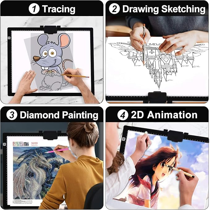 Diamond Painting Light Pad A3, LED Light Box Tracer w/Magnetic Clip & Pen Holder, 3 Level Brightness USB Power Dimmable Brightness Artcraft Tracing Light Pad for Drawing Sketching Diamond Painting-BubblyBeeBaby