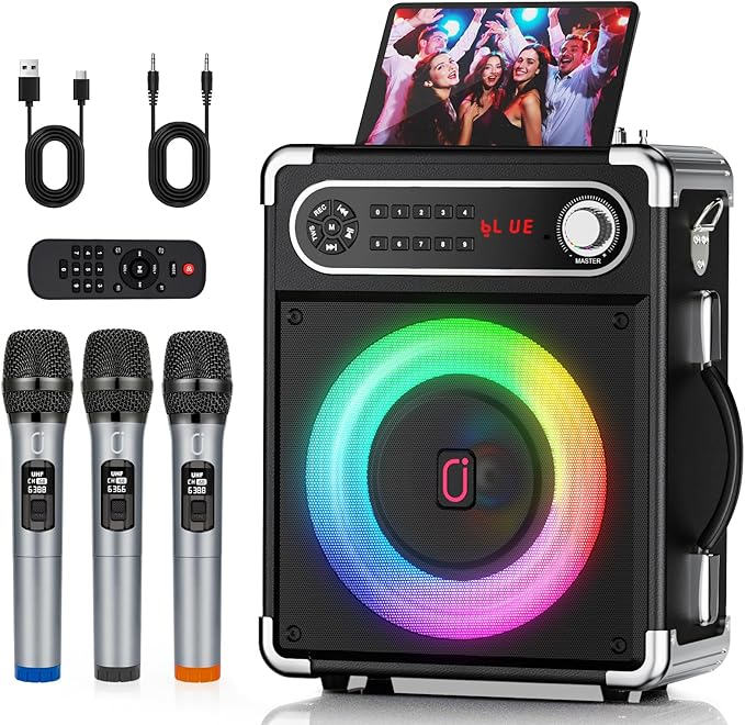 Karaoke Machine with 3 Wireless Microphones for Adults/Kids, Portable Bluetooth 5.3 Karaoke Speaker, Home Party Speaker with Disco Lights for Outdoor, PA System Supports TWS and TV connectivity-BubblyBeeBaby