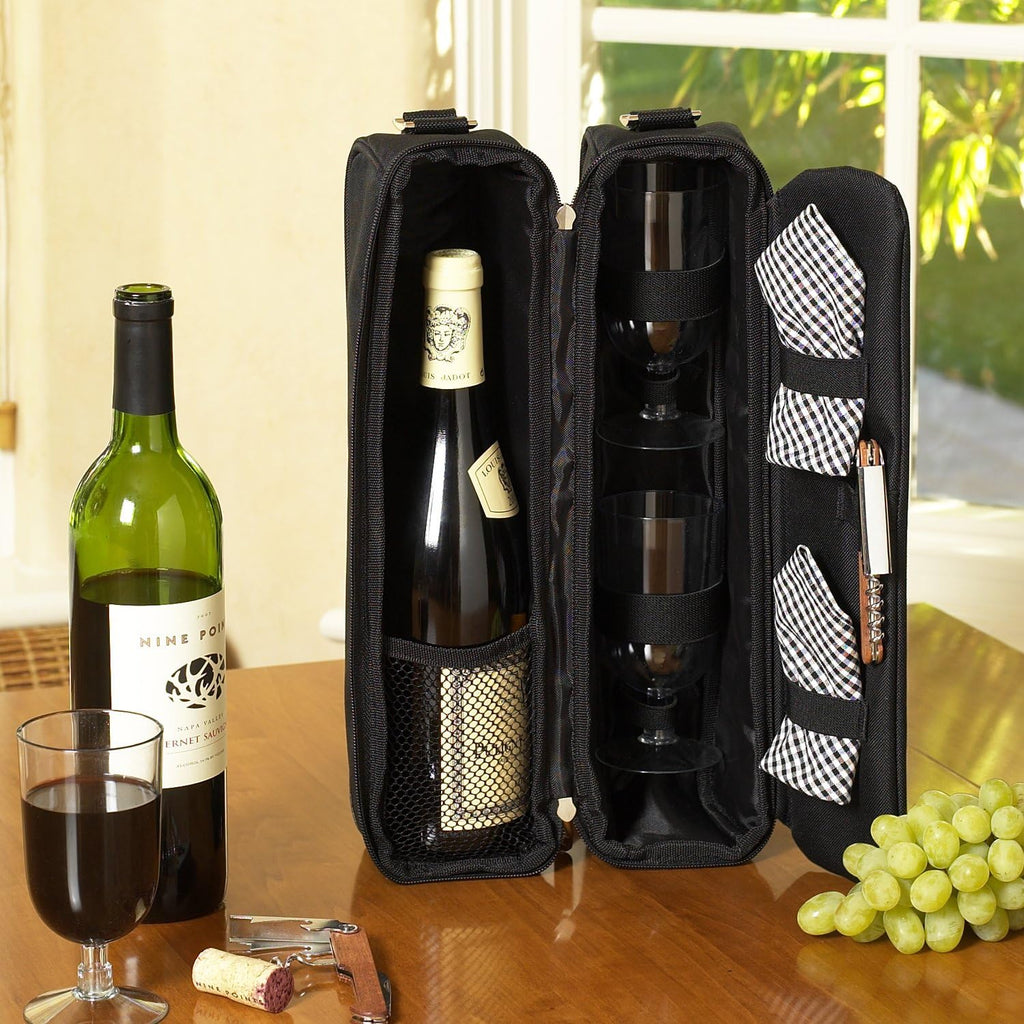 Picnic at Ascot Insulated Wine Tote with 2 Wine Glasses, Napkins and Corkscrew -Designed & Assembled in the USA