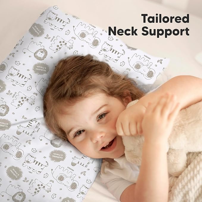 KeaBabies Toddler Pillow with Pillowcase, Jumbo 14X20 - Soft Organic Cotton Toddler Pillows for Sleeping - Machine Washable - Perfect for Travel, Toddler Bed Set (KeaSafari)-BubblyBeeBaby