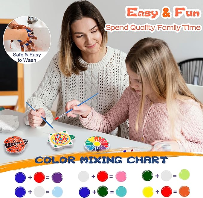 IFLOVE Paint Your Own Stepping Stones for Kids Craft Kits,Arts and Crafts for Kids Ages 4-8,5 Pack Painting Crafts for Girls Ages 8-12，Outdoor Toys Art Supplies Toddler Birthday Gift (Multicolored)-BubblyBeeBaby