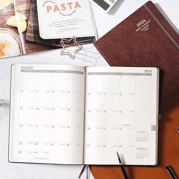 2026 Planner - JAN 2026 - DEC 2026, Planner 2026, Weekly and Monthly Planner, Leather Cover Calendar Planner with Thick Paper, Back Pocket with Notes Pages, Brown (8.5" x 11")-BubblyBeeBaby