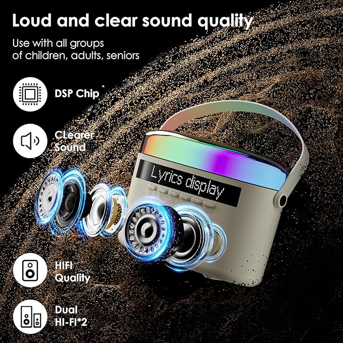 Karaoke Machine,Karaoke Machine with Lyrics Display,Portable Bluetooth 5.3 Karaoke Speaker with Upgraded Dual Speakers for Kids and Adults,with White Noise and Night Light Function-BubblyBeeBaby