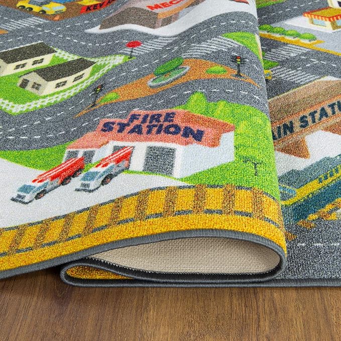 KC Cubs 8x10 Country Farm Construction Car Road Street Rug – Educational Carpet Play Mat for Kids, Toddlers Nursery, Classroom, Playroom, Baby Daycare-BubblyBeeBaby