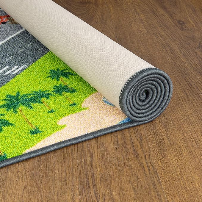 KC Cubs 5x7 City Streets Car Road Rug – Educational Non-Slip Play Mat for Kids, Toddlers, Nursery, Classroom, Playroom, Baby Daycare, Boy Girl Carpet-BubblyBeeBaby