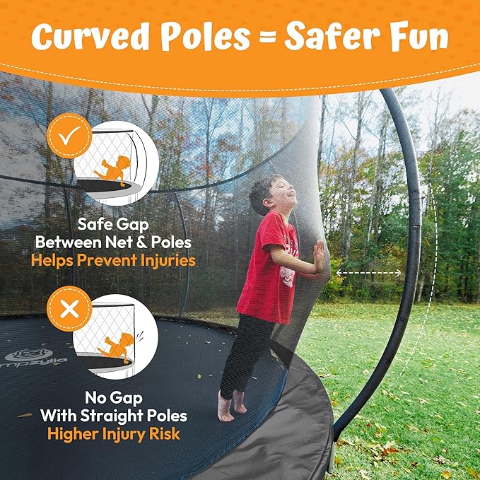 JUMPZYLLA Trampoline Outdoor 8FT 10FT 12FT 14FT 15FT 16FT with Enclosure and Ladder, ASTM Approved Recreational Trampoline for Kids and Adults, Anti-Rust Coated Frame-BubblyBeeBaby