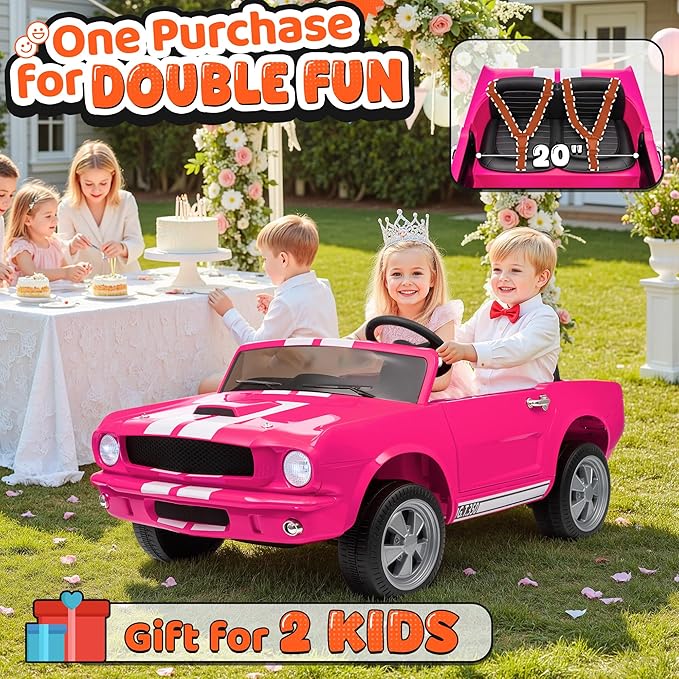 24V 2 Seater Ride on Toys, Licensed Shelby Cobra Kids Power Car Wheeler Ride On Toy w/ 2WD/4WD Switchable, Remote Control, 19" Spacious Seat, 4 Spring Suspension, Music, Bluetooth-BubblyBeeBaby