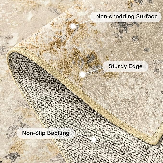 Kelarea Living Room Rug, Modern Abstract Washable Rugs Non Slip Faux Wool Vintage Rug, Non-Shedding Carpet for Living Room, Bedroom, Dining Room, Kids Playroom (Beige, 5' x 7' (Rectangular))-BubblyBeeBaby