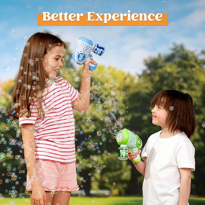JOYIN 2 Kids Bubble Guns with 4 Bottles Solution, Automatic Bubble Machine Gun with 8 Holes for Kids, Adults, Summer Toys, Easter Basket Stuffers, Birthday Gift, Party Favors-BubblyBeeBaby