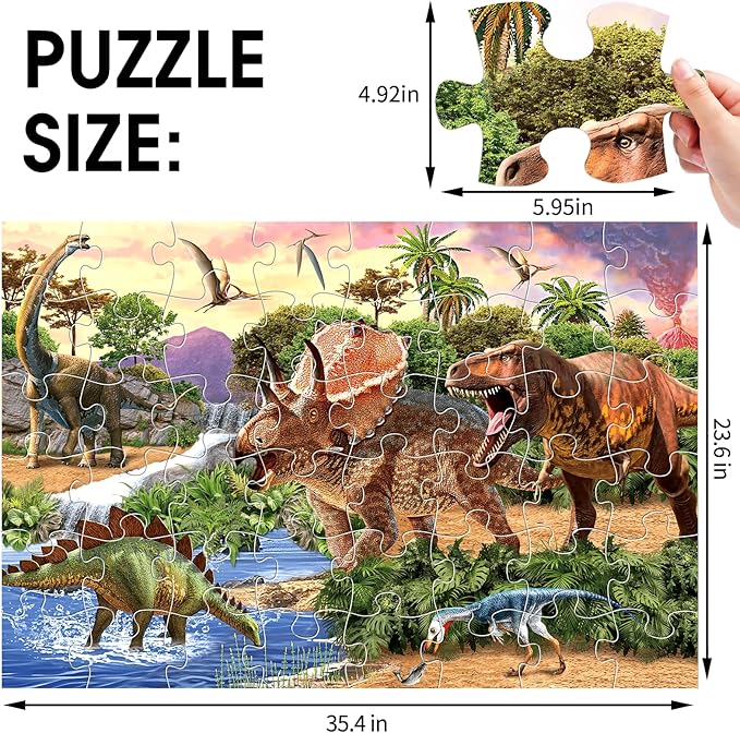 Jumbo Floor Puzzle for Kids,48 Piece Dinosaur Large Jigsaw Puzzles for Toddlers Ages 3-5,Children Learning Preschool Educational Dinosaur Toys,Christmas Birthday Gifts for Boys Girls Ages 4-8-BubblyBeeBaby
