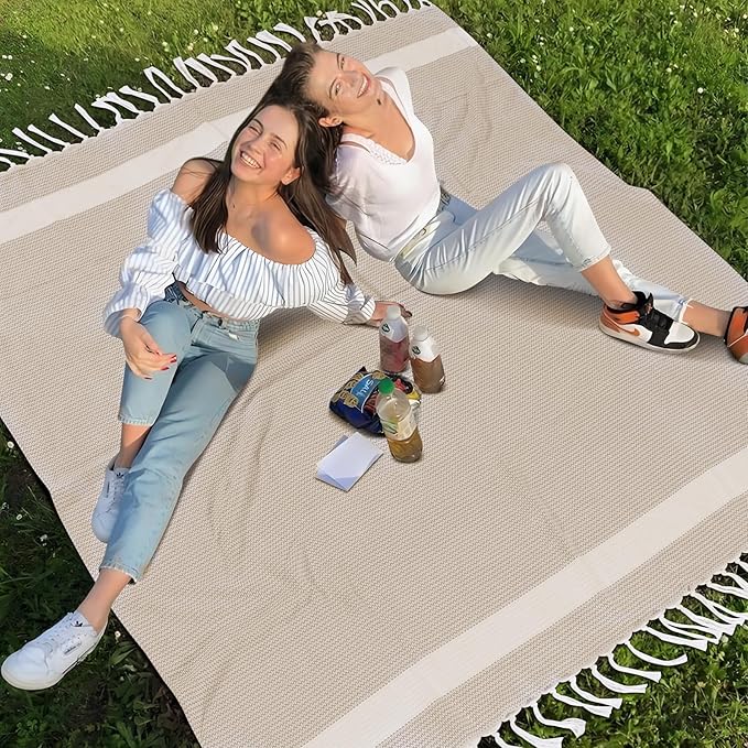Jumbo Turkish Beach Towel Blanket Picnic Ourtdoor Mat Oversized Sandproof Fast Dry Thin Extra Large Xl Huge Linen Compact Organic Cotton Summer Vacation Gifts Travel Essential Cruise Ship Necessities-BubblyBeeBaby