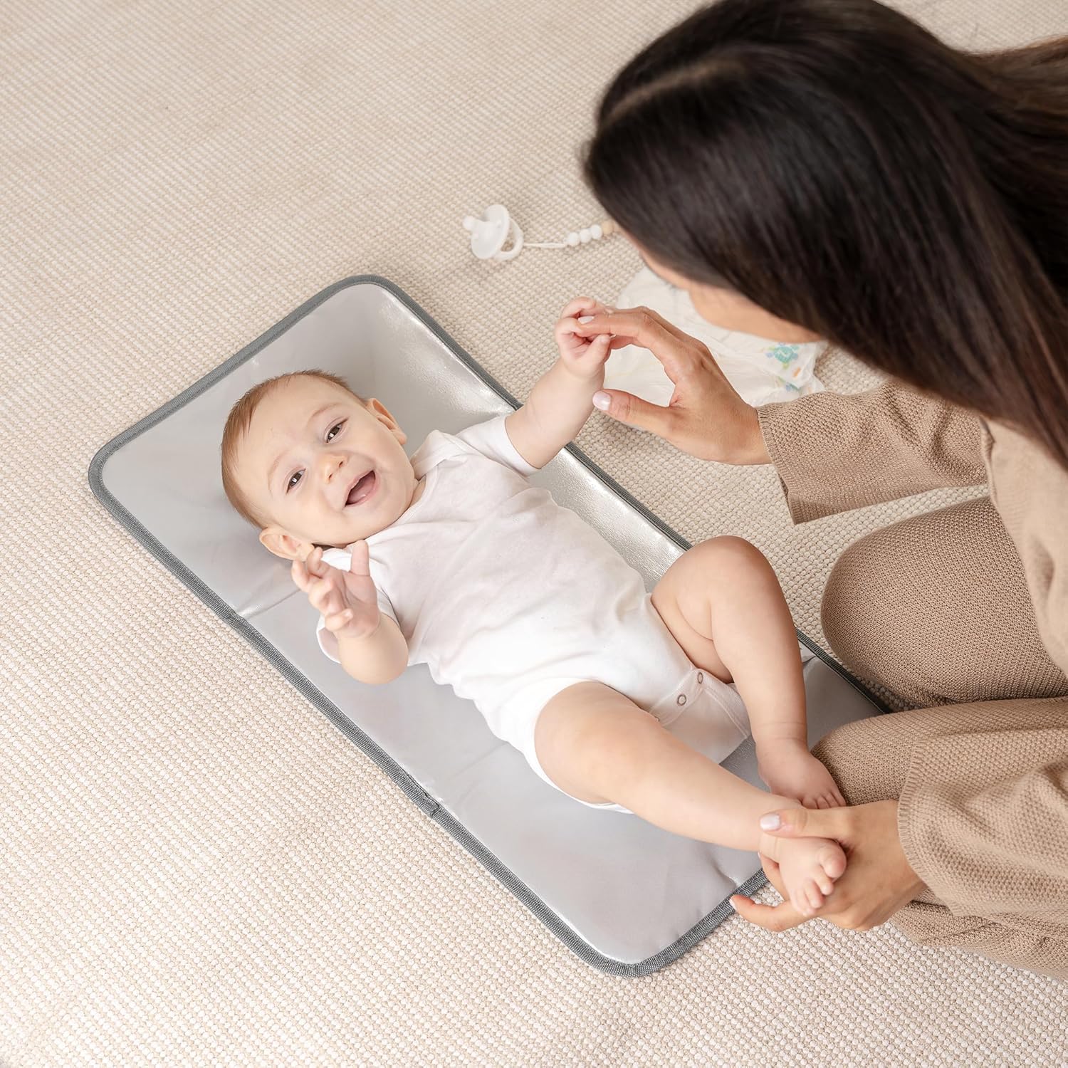 Comfy Cubs Baby Changing Pad Compact Size - Waterproof Diaper Changing Mat with Cushioned Pillow - Soft & Lightweight, Foldable Design for Travel - Stylish Design for Boys and Girls - Grey Pattern