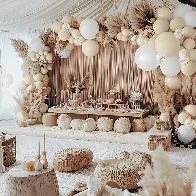JOYIN 150 Pcs Sand White Balloons, Different Sizes 18 12 10 5 Inch Sand White Latex Balloon Arch Kit with Instruction for Birthday Party Graduation Wedding Holiday Decoration-BubblyBeeBaby
