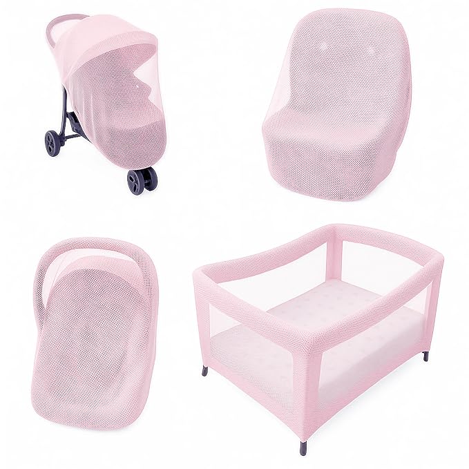 Enovoe Mosquito Net for Stroller and Baby Crib - Durable Mesh Bug Net Cover with Elastic Edge - Fits Strollers, Bassinets, Playards, and Mini Cribs - Travel Essential for Newborns - 63x64-Inch (White)-BubblyBeeBaby