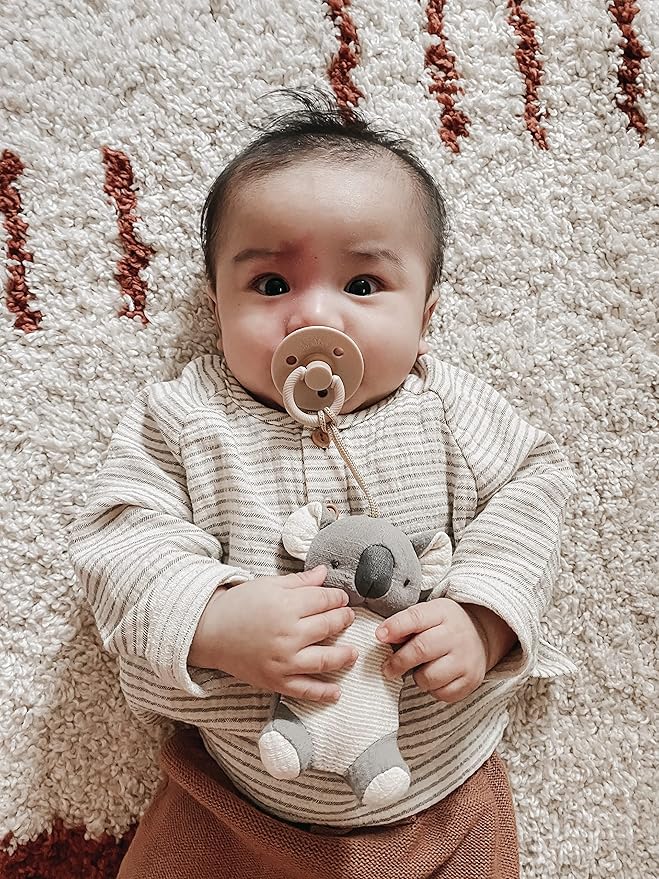 Itzy Ritzy Pacifier & Lovey Set - Natural Rubber Pacifier with Stuffed Animal Lovey - Detachable Plush Koala Binky Holder & Coordinating Natural Rubber Binky, Ideal for Ages 0-6 Months (Koala)-BubblyBeeBaby