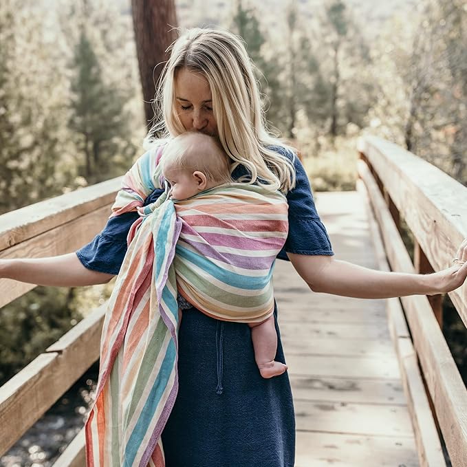 Hip Baby Wrap Ring Sling Baby Carrier for Infants and Toddlers - 100% Soft Cotton Baby Wraps Carrier for Babies 8-35 lbs - Perfect Baby Shower Gifts Moms and Dads - Nursing Cover (Mediterranean)-BubblyBeeBaby