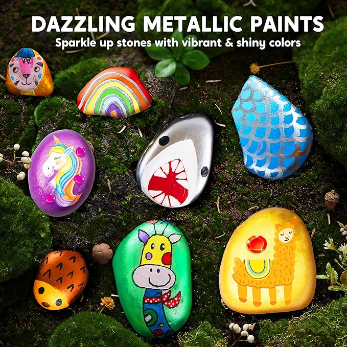JOYIN Rock Painting Kit for Kids, Arts and Crafts for Girls & Boys Ages 6-12, DIY Supplies for Painting Rocks, Easter Craft Kits Art Set, Toddler Birthday Christmas Presents, Family Indoor Activity-BubblyBeeBaby