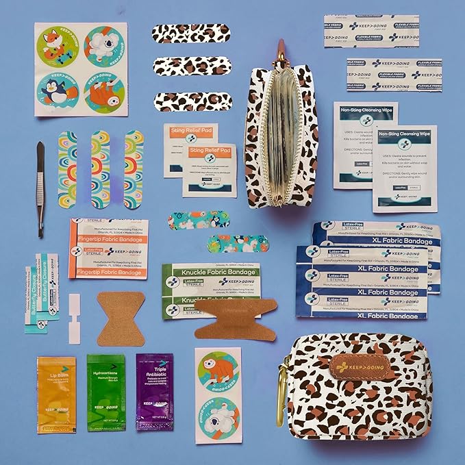 KeepGoing Small Travel First Aid Kit Kids – 60 Pc. Mini First Aid Kit for Purse, Diaper Bag, & Backpack with Latex-Free Bandages – 4 Oz., & 4.5 x 3.5 x 2 in, TSA-Approved-BubblyBeeBaby