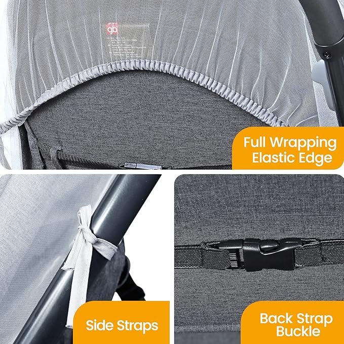 Orzbow Universal Mosquito Net for Stroller, Baby Bug Net with Two-Way Zippers & Storage Bag, Breathable & Foldable Mosquito Nets for Strollers, Car Seat, Bassinet, Cradle, Portable Mini Crib, Grey-BubblyBeeBaby