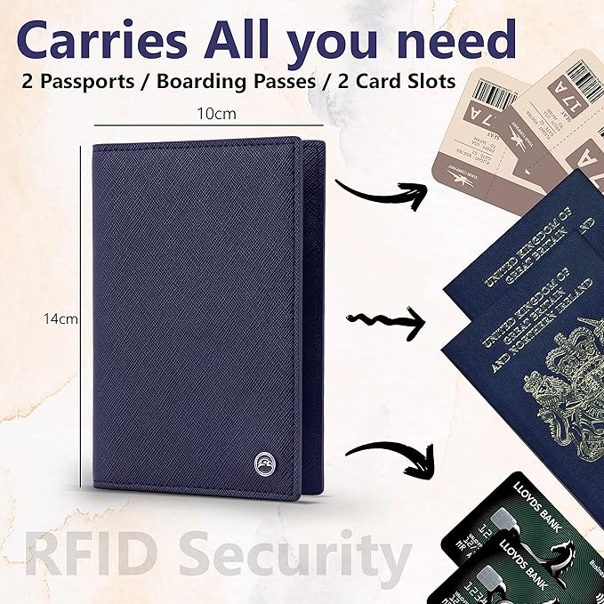 2 Passport Holder - Travel Essentials, RFID Blocking Wallet Credit Card Organiser, Plain Accessories Slim Cover For Men & Women-BubblyBeeBaby