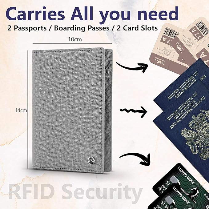 2 Passport Holder - Travel Essentials, RFID Blocking Wallet Credit Card Organiser, Plain Accessories Slim Cover For Men & Women-BubblyBeeBaby