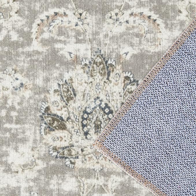 jinchan Hallway Runner Rug 3x8 Machine Washable Runner Rug Taupe Vintage Floral Design Non-Slip Low Pile Ultra-Thin for Kitchen Laundry Room Bedroom Farmhouse (3‘x8',Taupe)-BubblyBeeBaby