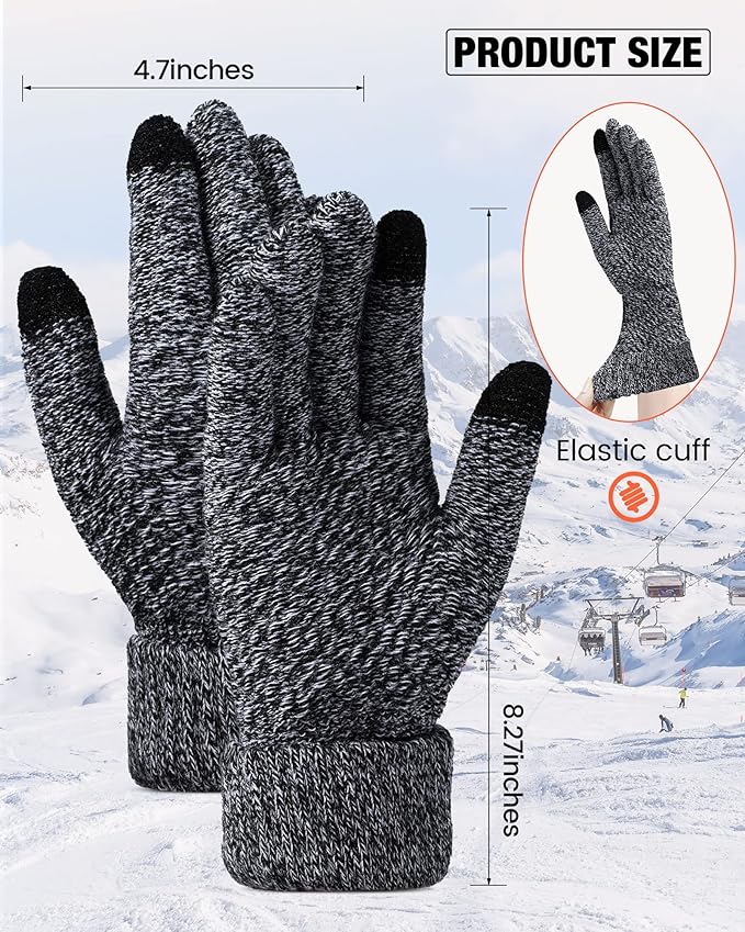 Geyoga 2 Pairs Women's Winter Touch Screen Gloves Soft Warm Fleece Lined Knit Elastic Cuff Winter Texting Gloves-BubblyBeeBaby