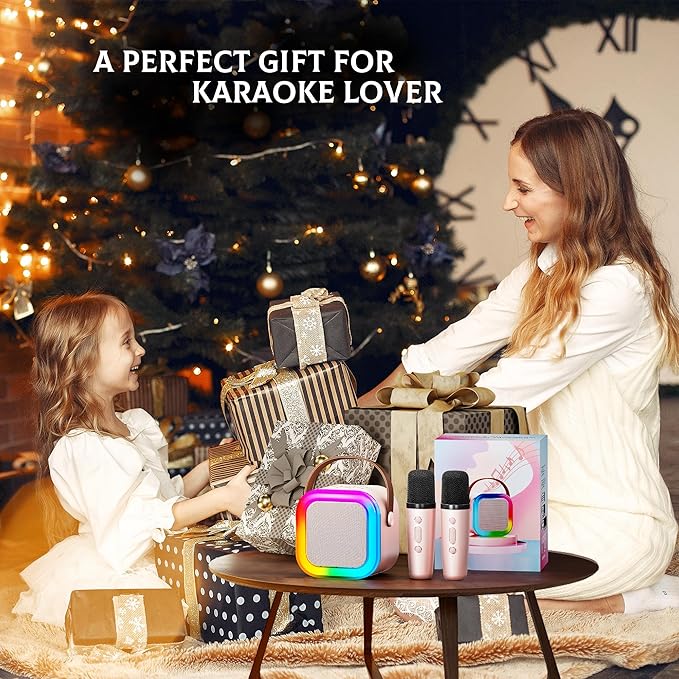 IROO Mini Karaoke Machine for Kids, 2025 TOP Toys Birthday Gifts Ideas for Girls Ages 4, 5, 6, 7, 8, 9, 10, 12+ Years Old, Portable MP3 Player with 2 Wireless Mics for Party-BubblyBeeBaby