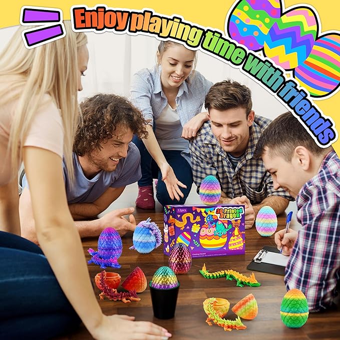 12PCS 3D Printed Dragon Eggs with Dragon Inside, Unique Fun Gifts Cool Stuff Cool Gadgets for Men Teens Boy Gifts, Mini Articulated Easter Basket Essentials for Kids-BubblyBeeBaby