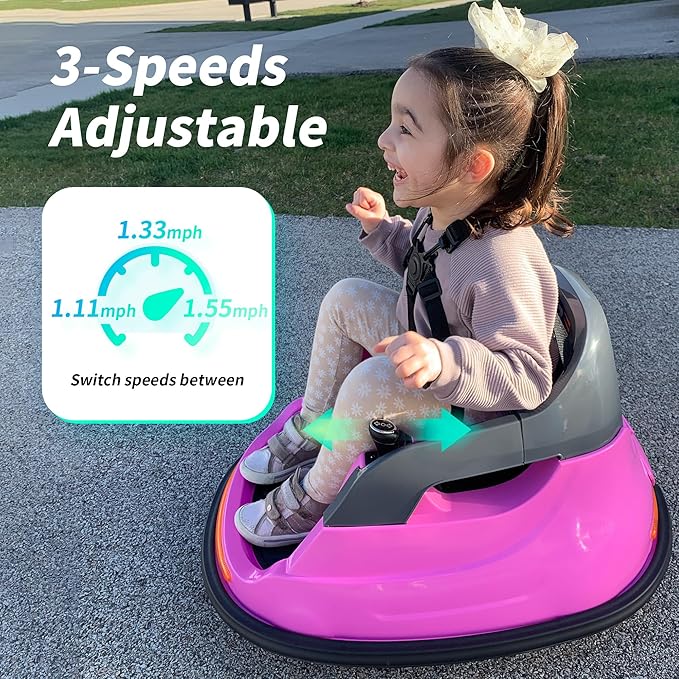 12V Kids Bumper Car, Electric Baby Bumper Car for Toddlers with Remote Control, 3 Speeds - Pink-BubblyBeeBaby