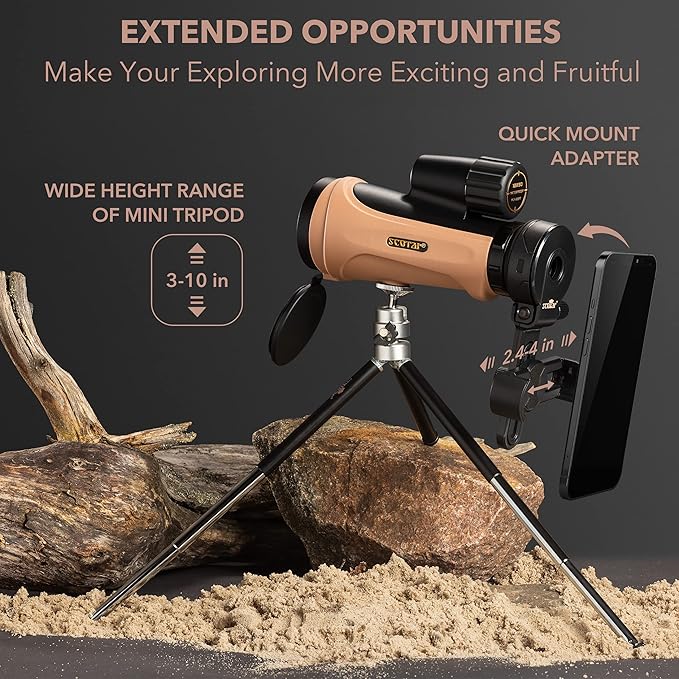 12x50 Monocular Telescope - FMC Fogproof, IP67 Waterproof Hand Held Telescope - BAK4 Phase and Dielectric Coated Prism - Adventure Accessories Set: Bag, Smartphone Adapter, Mini Tripod-BubblyBeeBaby