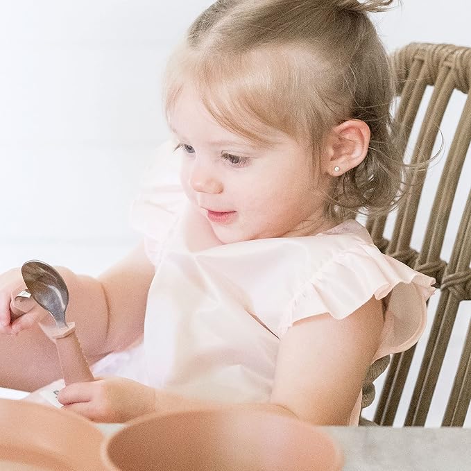 Tiny Twinkle Mess Proof Baby Bib - Waterproof & Lightweight Baby-Led Weaning Apron | 100% Recycled Polyester, Easy Clean & Machine Washable (Rose, Small 6-24 Months)-BubblyBeeBaby