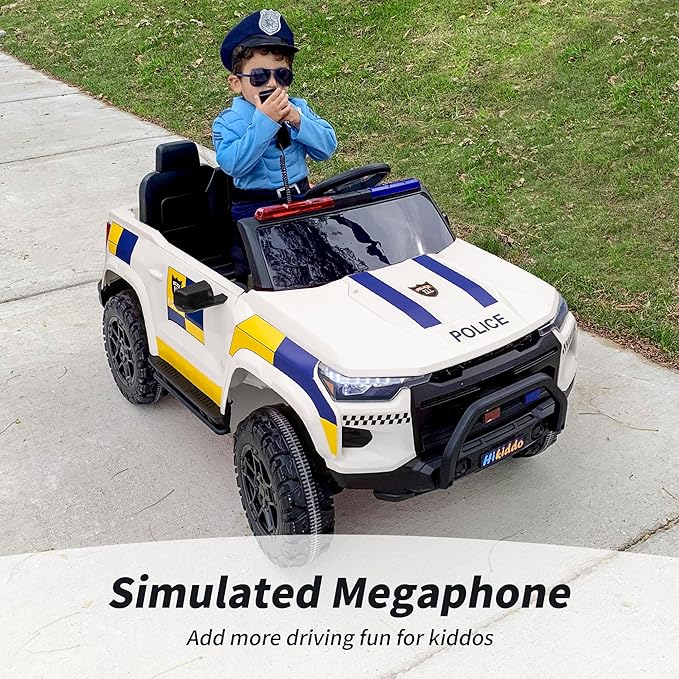 12V 7Ah Electric Police Car Ride on Toy for Big Kids, 2 Seater Kids Ride on Car SUV w/Remote Control, Bluetooth - White-BubblyBeeBaby