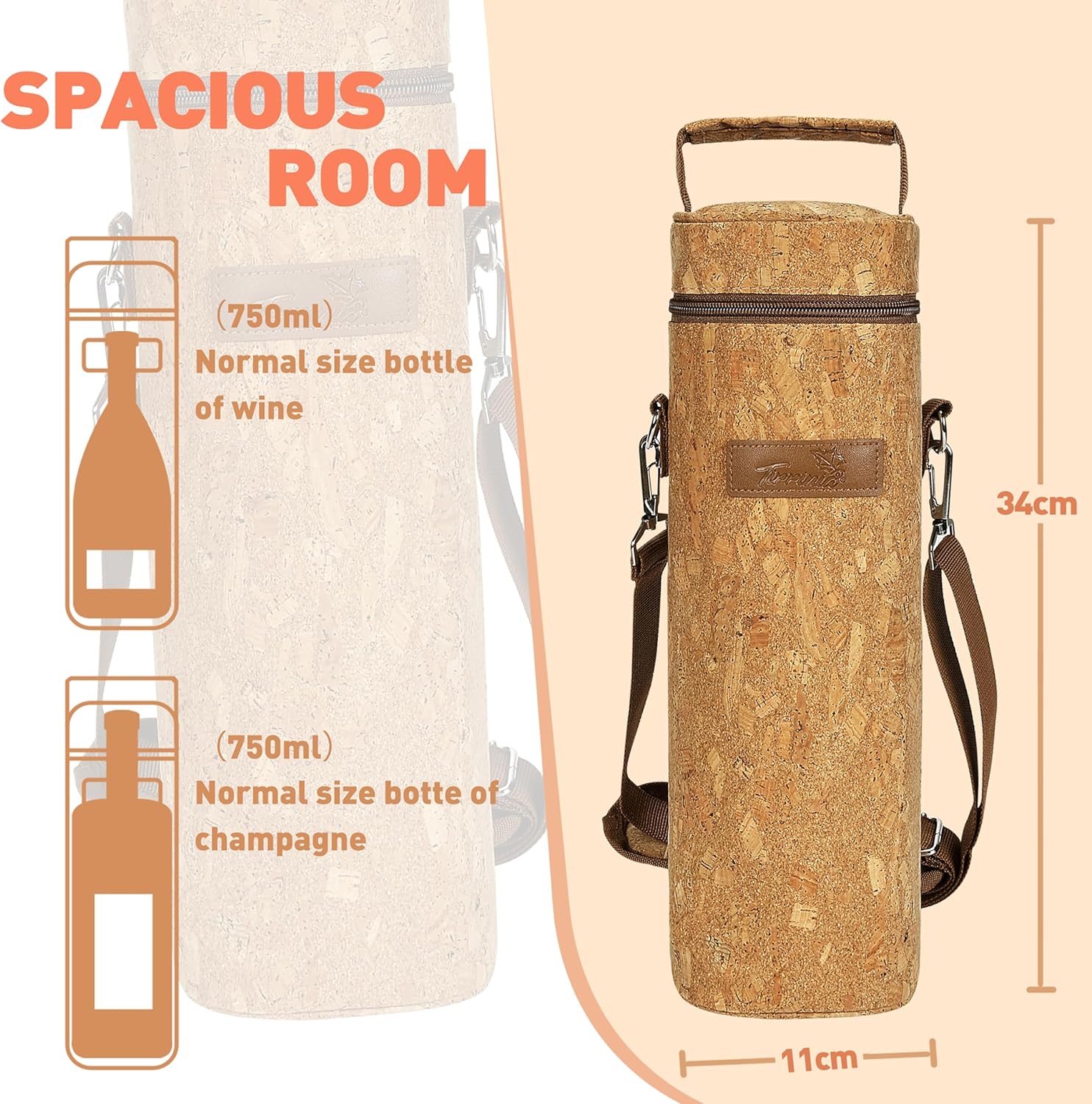 Tirrinia Single Bottle Wine Gift Carrier Bag, Insulated Travel Wine Cooler Tote with Shoulder Strap for Picnic, Party, BYOB Restaurant, Portable One Bottle Wine Chiller Container, Gift for Wine Lovers