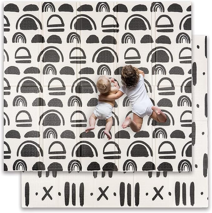 JumpOff Jo - Extra Large Waterproof Foam Padded Play Mat for Infants, Babies, Toddlers, Play Pens & Tummy Time, Foldable Activity Mat, 77 x 70 x 0.6 inches-BubblyBeeBaby